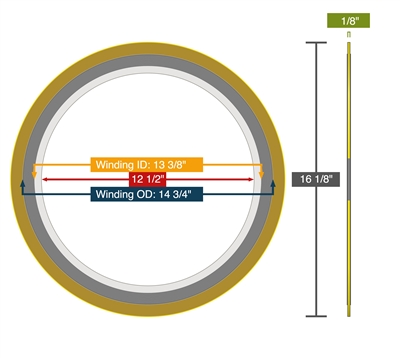 Equalseal EQSW - Spiral Wound Gasket - Carbon Steel Guide Ring/304/FG /304 Inner Ring - 12" - 150 Lb