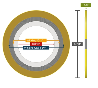 Equalseal Spiral Wound Gasket - 304 Stainless Steel winding - Flexible Graphite Filler - 4" X 4.75" - 3.1875" Inner Diameter - 5.875" Outer Diameter