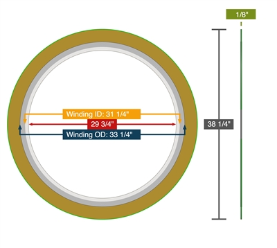 Equalseal Spiral Wound Gasket - 316L Stainless Steel winding - Flexible Graphite Filler - 31.25" X 33.25" - 29.75" Inner Diameter - 38.25" Outer Diameter