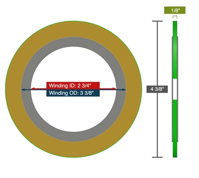 Equalseal Spiral Wound Gasket - 316L Stainless Steel winding - PTFE Filler - CS Outer - 300 Lb - 2"