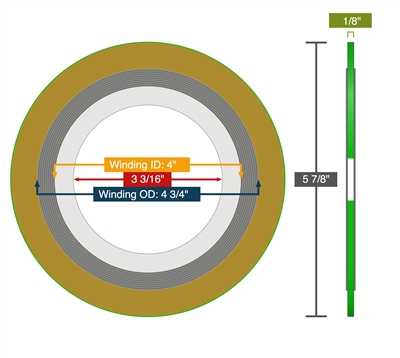 Equalseal Spiral Wound Gasket - 316L Stainless Steel winding - PTFE Filler - CS Outer - 600 LB - 3"