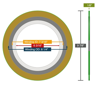 Equalseal Spiral Wound Gasket - 316L Stainless Steel winding - Flexible Graphite Filler - 300 LB - 6"