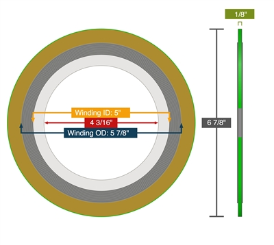 Equalseal Spiral Wound Gasket - 316L Stainless Steel winding - Mica Filler -  316 Inner - Carbon Steel Outer - 150 Lb - 4"