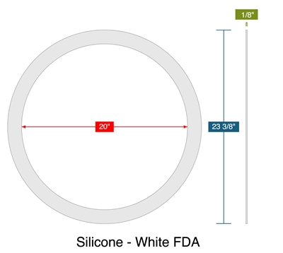 Silicone - White FDA - Ring Gasket -  1/8" Thick - 20" ID - 23.375" OD