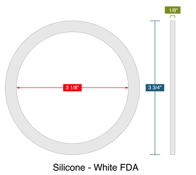 Silicone - White FDA -  1/8" Thick - Ring Gasket - 3.125" ID - 3.75" OD