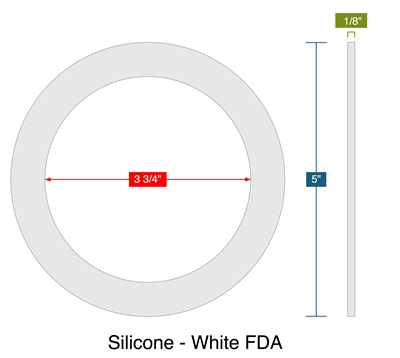 Silicone - White FDA -  1/8" Thick - Ring Gasket - 3.75" ID - 5" OD