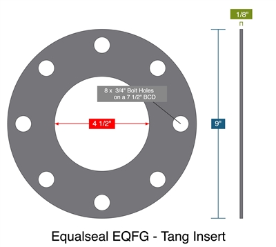 Equalseal EQFG - Tang Insert -  1/8" Thick - Full Face Gasket - 150 Lb. - 4"