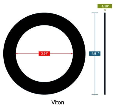 70 Duro VitonÂ® FKM Custom Ring - 1/8" Thick x 3-11/32" ID x 4-13/16" OD