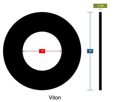 90 Duro VitonÂ® FKM Ring - 1/16" Thick x 1" ID x 2" OD