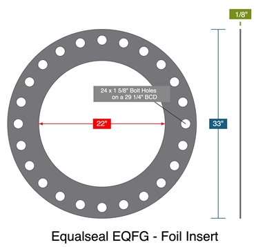 Equalseal EQFG - Foil Insert - Full Face Gasket -  1/8" Thick - 22" ID - 33" OD - 24 x 1.625" Holes on a 29.25" Bolt Circle Diameter