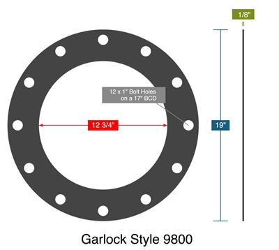 Garlock Style 9800 -  1/8" Thick - Full Face Gasket - 150 Lb. - 12"