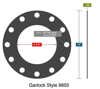 Garlock Style 9850 -  1/8" Thick - Full Face Gasket - 400 Lb. - 8"