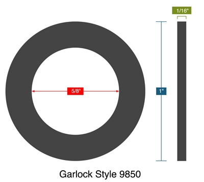 Garlock Style 9850 - Ring Gasket -  1/16" Thick - .625" ID - 1" OD
