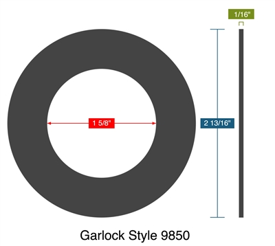 Garlock Style 9850 - Ring Gasket -  1/16" Thick - 1.625" ID - 2.8125" OD