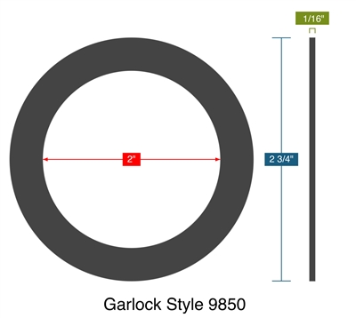 Garlock Style 9850 - Ring Gasket -  1/16" Thick - 2" ID - 2.75" OD