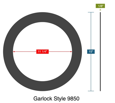 Garlock Style 9850 - Ring Gasket -  1/8" Thick - 11.25" ID - 15" OD