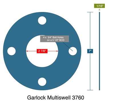 Garlock Multiswell 3760 -  1/16" Thick - Full Face Gasket - 150 Lb. - 2.5"