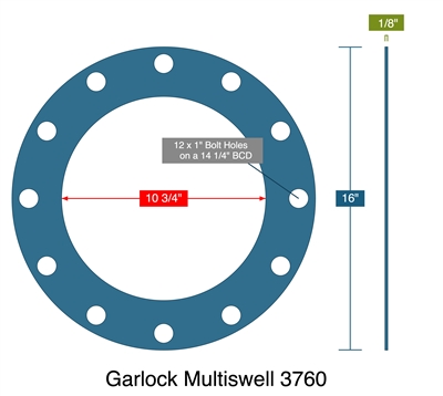 Garlock Multiswell 3760 -  1/8" Thick - Full Face Gasket - 150 Lb. - 10"
