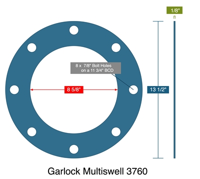 Garlock Multiswell 3760 -  1/8" Thick - Full Face Gasket - 150 Lb. - 8"