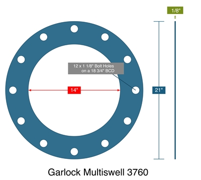 Garlock Multiswell 3760 - Full Face Gasket -  1/8" Thick - 150 Lb - 14"
