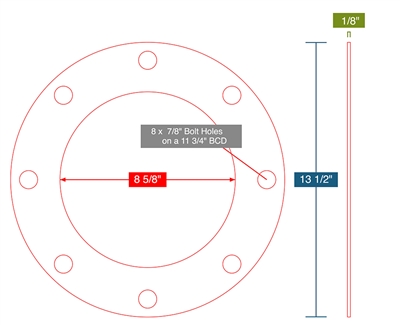 Gore UPG -  1/8" Thick - Full Face Gasket - 150 Lb. - 8"