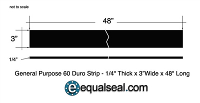 General Purpose Rubber - 60 Durometer - 1/4" Thick x 3" x 48"