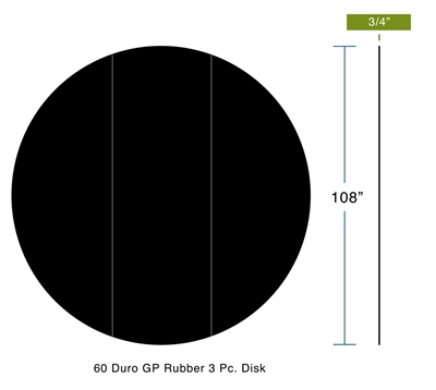 General Purpose Rubber 60 Duro 3 pc Custom Pad - 3/4" Thick x 9'