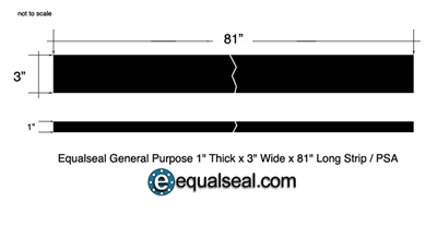 General Purpose Rubber - 3" Wide x 81" x 1" Thick with PSA one side