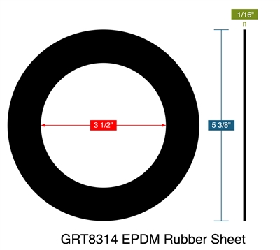 GRT8314 EPDM Rubber Sheet -  1/16" Thick - Ring Gasket - 150 Lb. - 3"