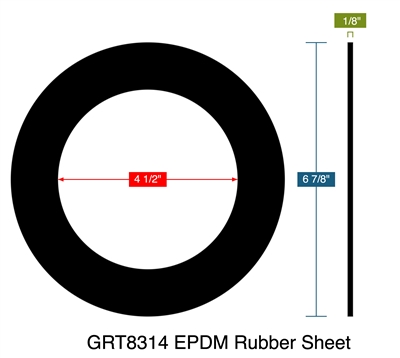 GRT8314 EPDM Rubber Sheet -  1/8" Thick - Ring Gasket - 150 Lb. - 4"