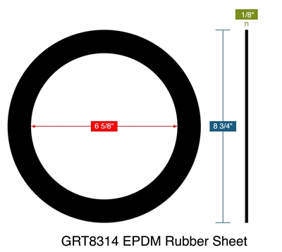 GRT8314 EPDM Rubber Sheet -  1/8" Thick - Ring Gasket - 150 Lb. - 6"