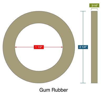 40 Duro Pure Tan Gum Rubber Gasket - 1-1/2" ID x 2-1/4" OD x 3/16" Thick