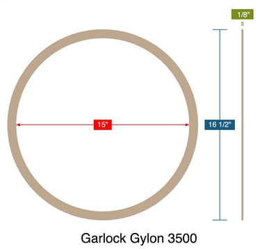Garlock Gylon 3500 - Ring Gasket -  1/8" Thick - 15" ID - 16.5" OD