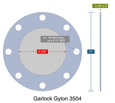 Garlock Gylon 3504 -  1/8" Thick - Full Face Strainer Gasket - 100 Mesh -150 Lb. - 6"