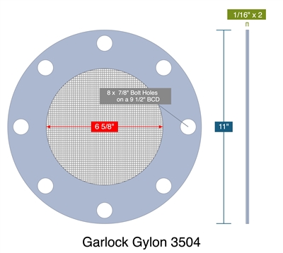Garlock Gylon 3504 -  1/8" Thick - Full Face Strainer Gasket - 60 Mesh -150 Lb. - 6"