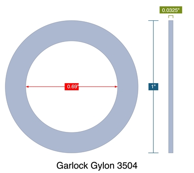 Garlock Gylon 3504 - Ring Gasket - 0.0325" Thick - .69" ID - 1" OD
