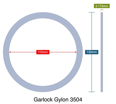 Garlock Gylon 3504 - 3.18mm Thick - Ring Gasket - 115mm ID - 135mm OD