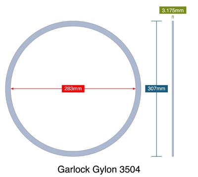 Garlock Gylon 3504 - 3.18mm Thick - Ring Gasket - 283mm ID - 307mm OD