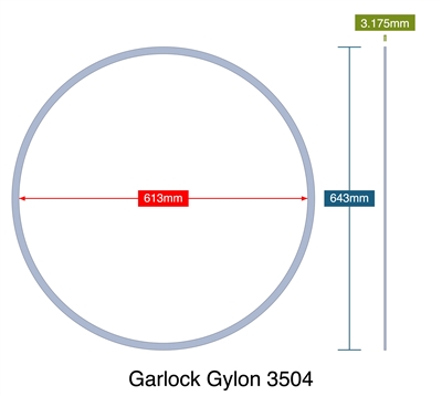 Garlock Gylon 3504 - 3.18mm Thick - Ring Gasket - 613mm ID - 643mm OD