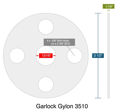 Garlock Gylon 3510 -  1/16" Thick - Full Face Gasket - 150 Lb. - 0.5"