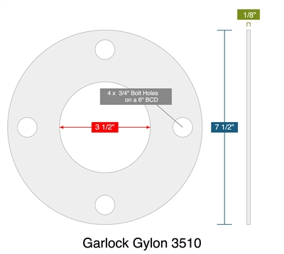 Garlock Gylon 3510 - Full Face Gasket -  1/8" Thick - 150 Lb - 3"