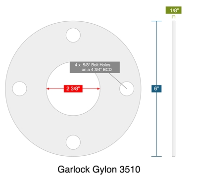 Garlock Gylon 3510 - Full Face Gasket -  1/8" Thick - 150 lb - 2"