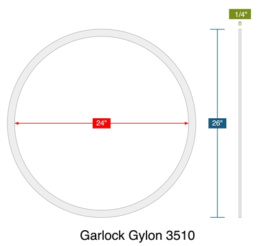 Garlock Gylon 3510 - Ring Gasket -  1/4" Thick - 24" ID - 26" OD