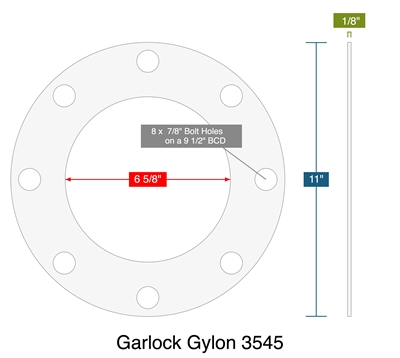 Garlock Gylon 3545 -  1/8" Thick - Full Face Gasket - 150 Lb. - 6"