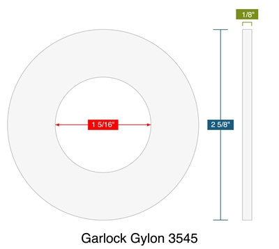 Garlock Gylon 3545 -  1/8" Thick - Ring Gasket - 150 Lb. - 1"