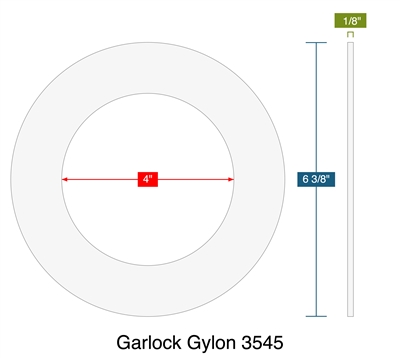 Garlock Gylon 3545 -  1/8" Thick - Ring Gasket - 150 Lb./400 Lb./600 Lb. - 3.5"