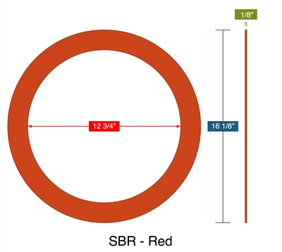 Garlock 50 SBR - Red -  1/8" Thick - Ring Gasket - 150 Lb. - 12"