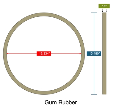 40 Duro Pure Tan Gum Rubber Gasket - 1/2" Thick x 12.334" ID x 13.48" OD