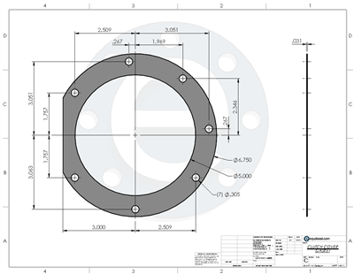 Interface N-8090 -  1/32" Thick - Full Face Gasket - 5" ID - 6.75" OD - 7 x .305" Holes Per Drawing