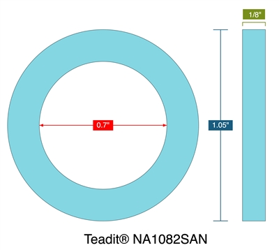 TeaditÂ® NA1082SAN -  1/8" Thick - Ring Gasket - .70" ID - 1.05" OD